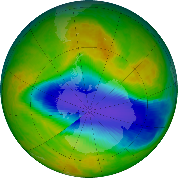 Antarctic ozone map for 31 October 2003